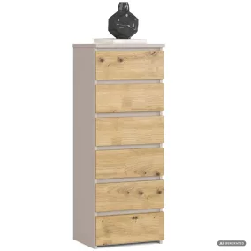   AKORD CLP CL6 Komód Laminált Lap Kasmír / Artisan Tölgy 6 Fiókos