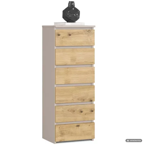 AKORD CLP CL6 Komód Laminált Lap Kasmír / Artisan Tölgy 6 Fiókos