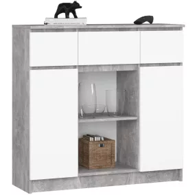 AKORD K100 Modern Komód Laminált Beton-Fehér 3 Fiókos