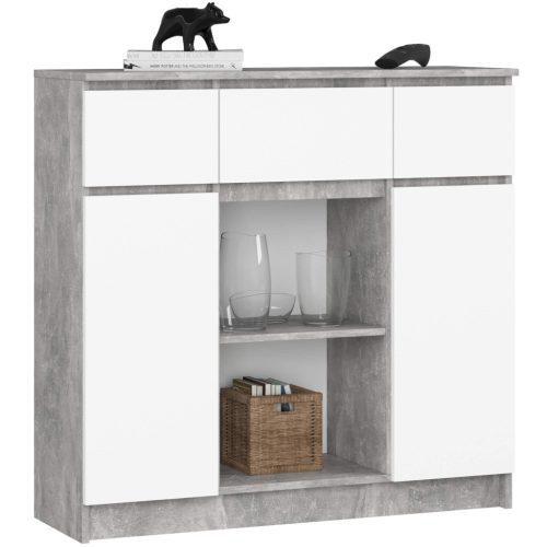 AKORD K100 Modern Komód Laminált Beton-Fehér 3 Fiókos