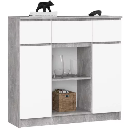 AKORD K100 Modern Komód Laminált Beton-Fehér 3 Fiókos