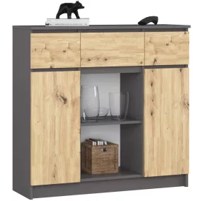   AKORD K100 Modern Komód Laminált Grafit-Artisan Tölgy 6 Polcos