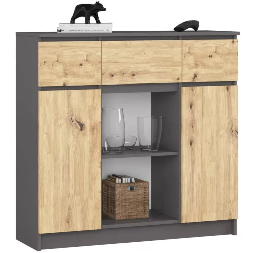 AKORD K100 Modern Komód Laminált Grafit-Artisan Tölgy 6 Polcos