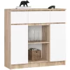 AKORD K100 Modern Komód Sonoma Tölgy-Fehér 3 Fiókos