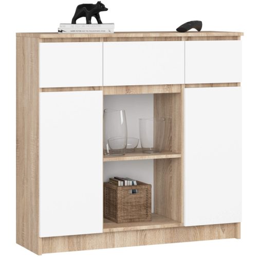 AKORD K100 Modern Komód Sonoma Tölgy-Fehér 3 Fiókos