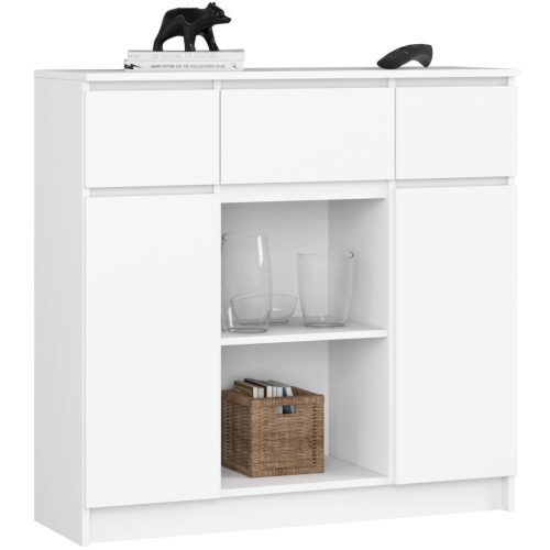 AKORD K100 Modern Komód Laminált Fehér 3 Fiókos