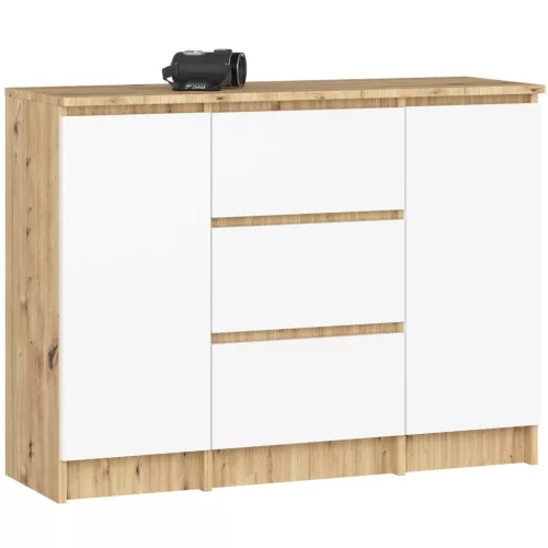 AKORD K100 Artisan Tölgy-Fehér Komód 3 Fiókkal és 2 Ajtóval