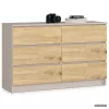 AKORD CLP K120 Komód Laminált Forgácslap Kasmír / Artisan Tölgy 6 Fiókos