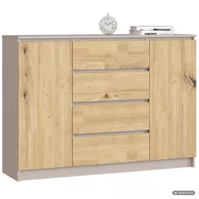   AKORD CLP K140 Komód Laminált Lap Kasmír / Artisan Tölgy 2 Ajtós 4 Fiókos