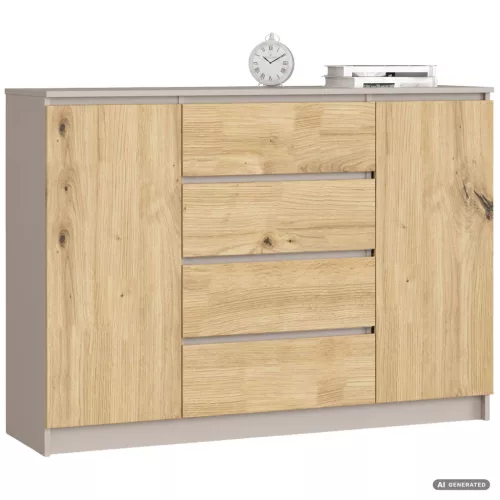 AKORD CLP K140 Komód Laminált Lap Kasmír / Artisan Tölgy 2 Ajtós 4 Fiókos