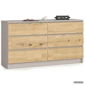   AKORD Furniture Factory CLP K140 Komoda Laminált Lap Kasmír / Artisan Tölgy 6 Fiókos