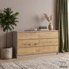 AKORD Furniture Factory CLP K140 Komoda Laminált Lap Kasmír / Artisan Tölgy 6 Fiókos
