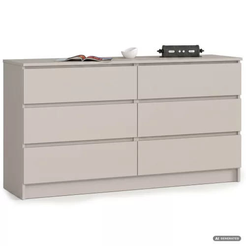 AKORD Furniture Factory CLP K140 Komoda Laminált Lap Kasmír 6 Fiókos