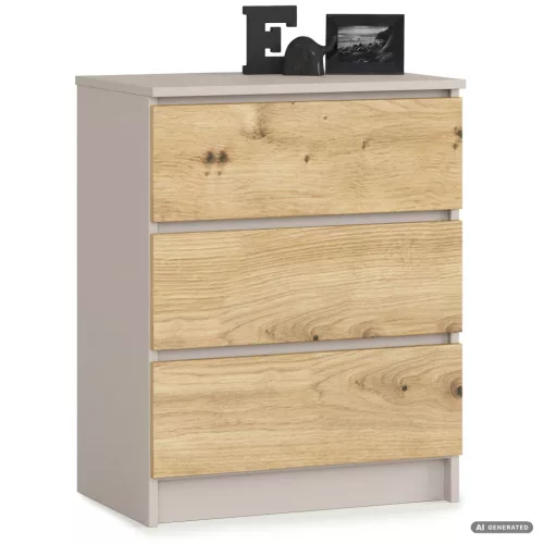 AKORD CLP K60 Komód Laminált Forgácslap Kasmír / Artisan Tölgy 3 Fiókos
