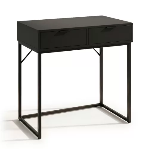 AKORD ELANO Loft Konzolasztal 2 Fiókkal 80 cm Fekete Fém Lábakkal