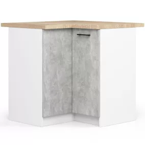   AKORD Oliwia Sarok Konyhaszekrény Laminált Fehér-Beton Tölgy Munkalappal