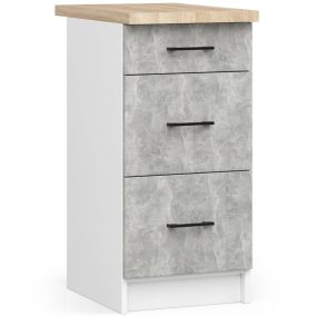   AKORD Oliwia Álló Konyhaszekrény 3 Fiókos Fehér/Beton Munkalappal