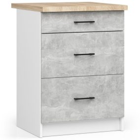   AKORD Oliwia 60 Konyhai Fiókos Szekrény Beton Hatású Fehér Munkalappal
