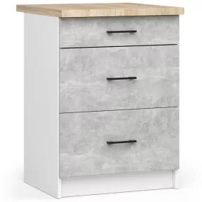   AKORD Oliwia 60 Konyhai Fiókos Szekrény Beton Hatású Fehér Munkalappal