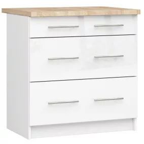   AKORD Oliwia 80 Konyhai Fiókos Szekrény Magasfényű Fehér Munkalappal