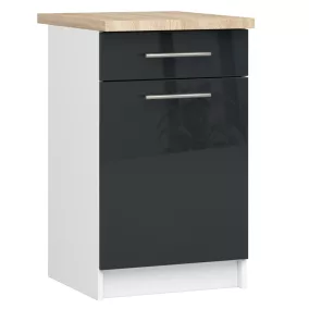   AKORD Oliwia S50 Álló Konyhai Szekrény Fehér-Grafit Magasfényű Munkalappal