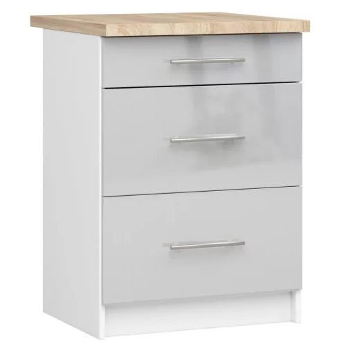 AKORD Oliwia Konyhai Fiókos Szekrény Laminált Fehér-Metál Magasfényű