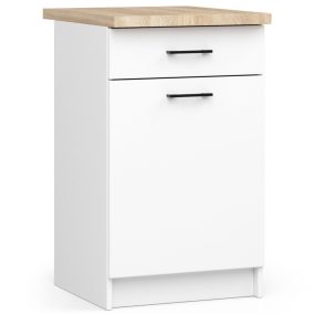   AKORD Oliwia S50 Álló Konyhai Szekrény Fehér Matt Sonoma Tölgy Munkalappal