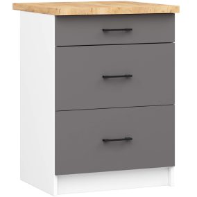   AKORD Oliwia 60 cm-es Álló Konyhai Fiókos Szekrény Tölgy Munkalappal Fehér/Szürke
