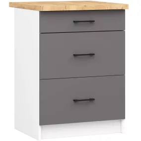   AKORD Oliwia 60 cm-es Álló Konyhai Fiókos Szekrény Tölgy Munkalappal Fehér/Szürke