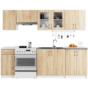   AKORD Lima 240 Konyhabútor Szett Fehér/Sonoma Tölgy Üvegvitrines