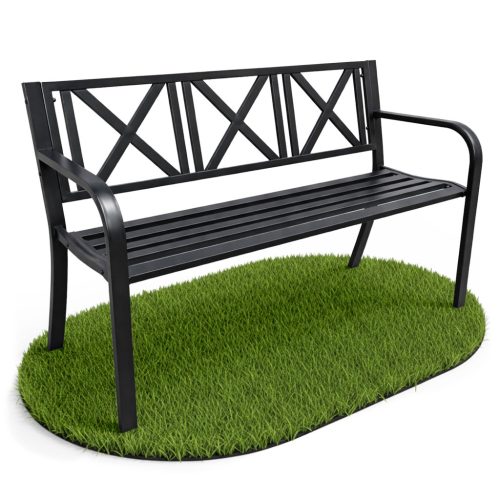 AKORD CROSS Kerti pad fém fekete geometrikus mintás támlával 119 cm