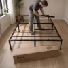 AKORD Furniture Factory Fém Ágyváz 140x200 cm Fekete Összecsukható 9 Lábbal és 20 Léccel