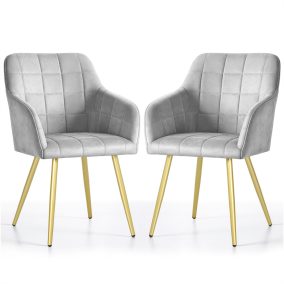   AKORD LUXANO kárpitozott szék welúr szürke arany lábakkal négyzetes steppelt mintával