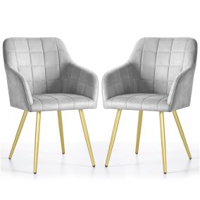   AKORD LUXANO kárpitozott szék welúr szürke arany lábakkal négyzetes steppelt mintával