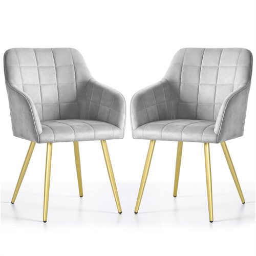 AKORD LUXANO kárpitozott szék welúr szürke arany lábakkal négyzetes steppelt mintával