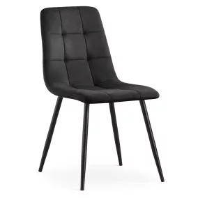   AKORD NERO kárpitozott étkezőszék welúr fekete négyzetes steppelt mintával fekete lábakkal