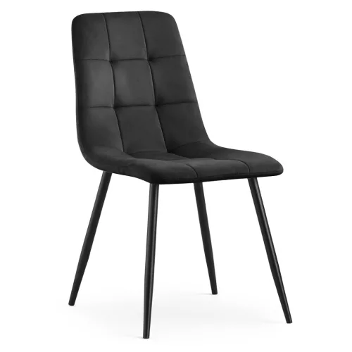 AKORD NERO kárpitozott étkezőszék welúr fekete négyzetes steppelt mintával fekete lábakkal