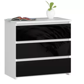 AKORD CL3 Magasfényű Éjjeliszekrény Fehér/Fekete 60 cm