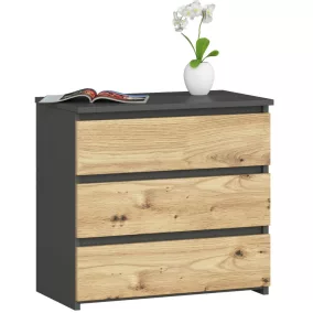 AKORD CLP Artisan 3-Fiókos Komód Laminált Grafit-Tölgy
