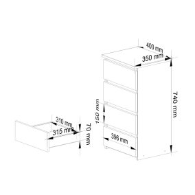 AKORD CL4 Komód Laminált Grafitszürke-Fehér 4 Fiókos