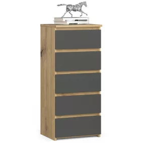 AKORD CL5 Artisan Tölgy Keskeny Fiókos Komód Szürke Matt