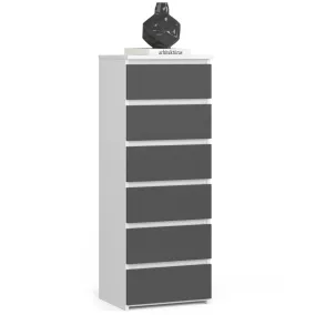 AKORD CL6 Keskeny Fiókos Komód Laminált Fehér-Szürke