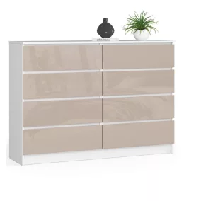 AKORD CLP K140 Komód 8 Fiókos Cappuccino Magasfényű