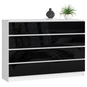AKORD CLP K140 Modern Komód 8 Fiókos Magasfényű Fekete