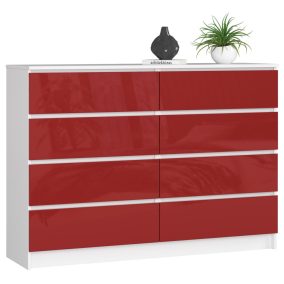 AKORD K140 Modern Magasfényű Piros Komód 8 Fiókkal