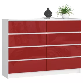 AKORD K140 Modern Magasfényű Piros Komód 8 Fiókkal