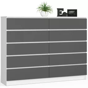 AKORD CLP 160 Komód Laminált Fehér-Szürke 10 Fiókos
