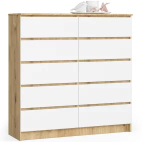   AKORD CLP K120 Komód Laminált Artisan Tölgy Fehér 10 Fiókos