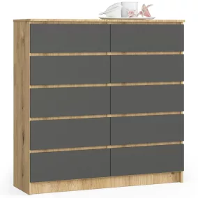 AKORD CLP Artisan Tölgy Komód 10 Fiókos Matt Szürke