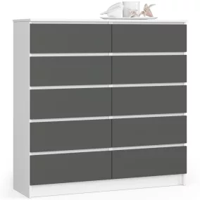 AKORD CLP K120 Komód Laminált Fehér-Szürke 10 Fiókos